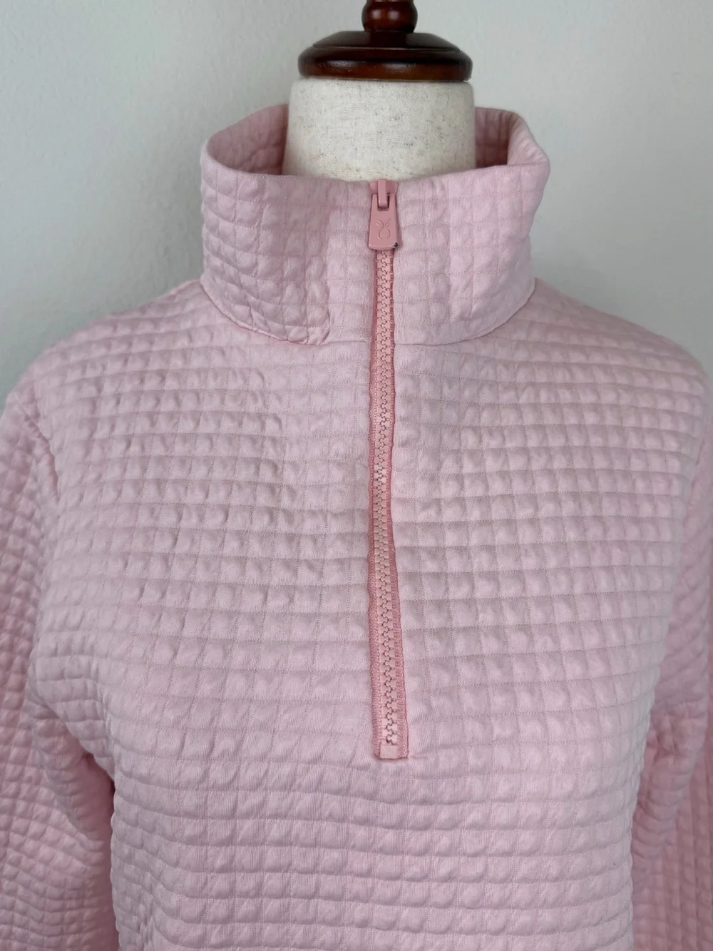 Dudley Stephens Pocomo Pullover 1/4 Zip Quarter Waffle Knit Sweater Pale Pink